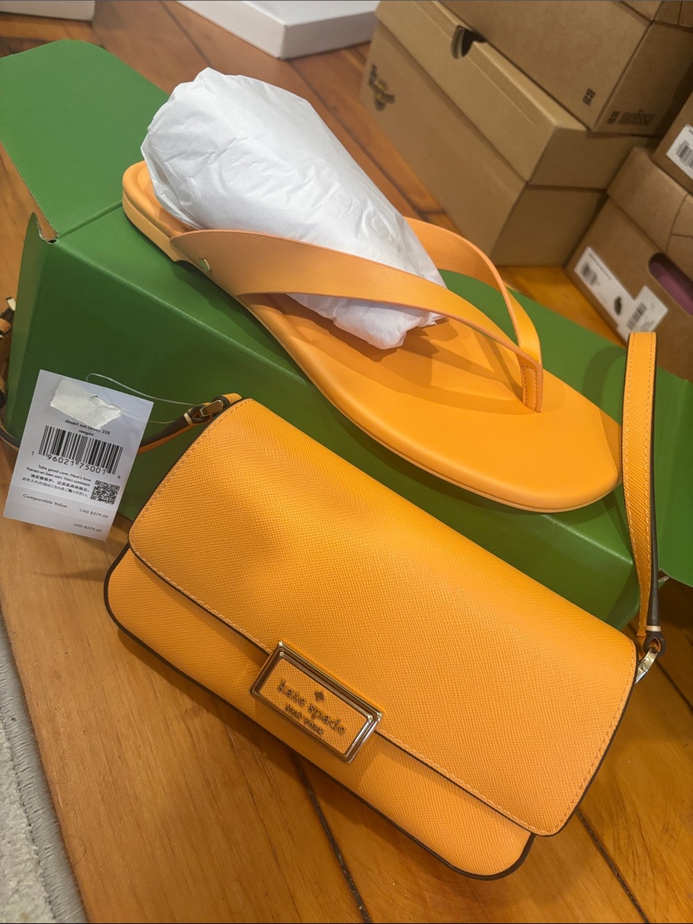 kate spade Bright Orange Crossbody bag and sandals